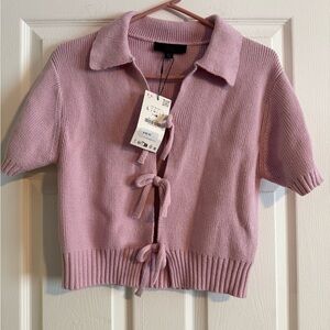 Zara Women's New Pink Sweater with Bow Details Sz M
